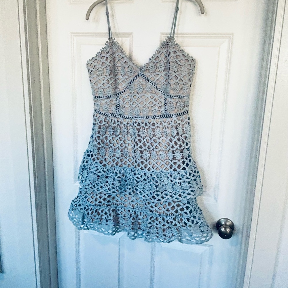 Lulus Light Blue Crochet Lace Dress